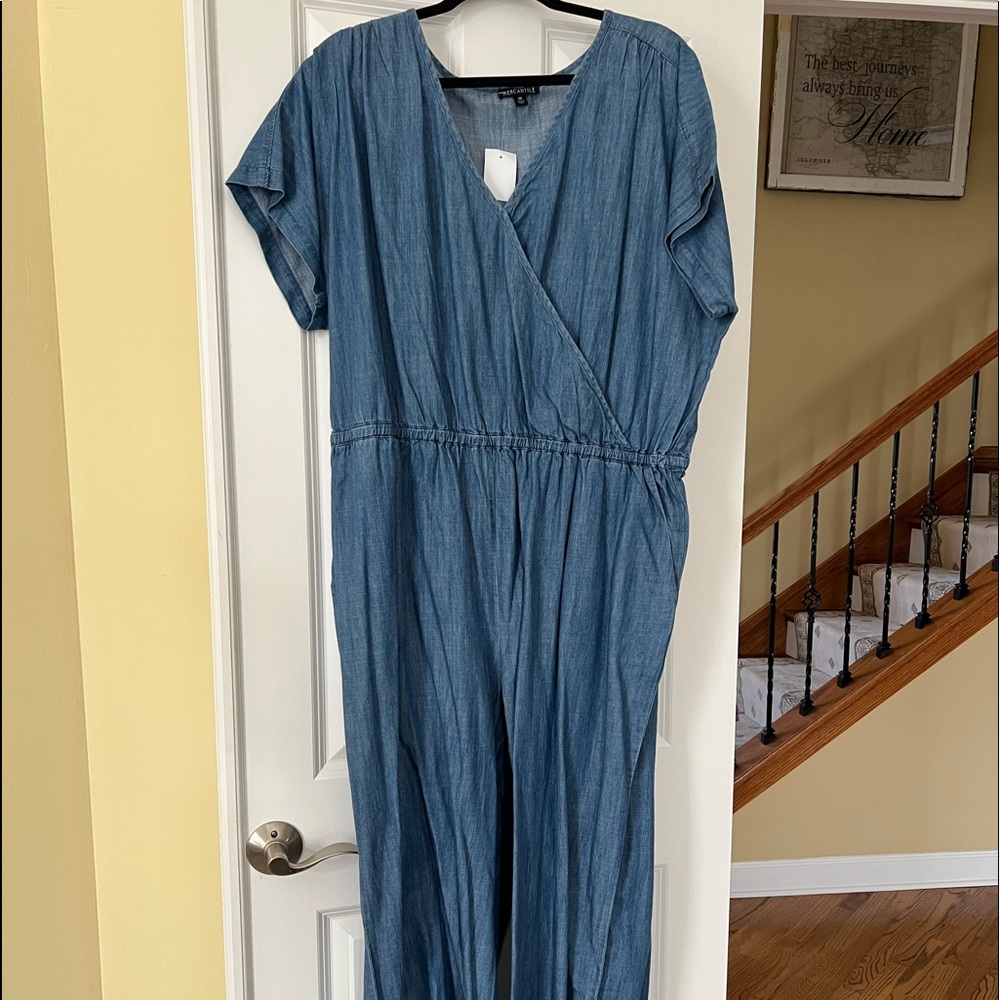 NWT, JCrew Mercantile Denim cropped Jumpsuit, size 2X